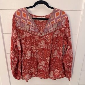 RACHEL ZOE Peasant floral loose fit V neck embroidered cottagecore blouse XL